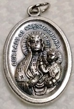 Our Lady of Czestochowa Relic The Black Madonna Vintage Catholic Medal Pendant