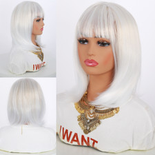 Wigs Silver-white Synthetic High-temperature Fiber Wig Straight Bangs Short Bobo