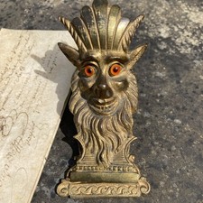 ANTIQUE Victorian reg 1884 BRASS DEVIL PAPER LETTER CLIP DESK WALL, Dresser look