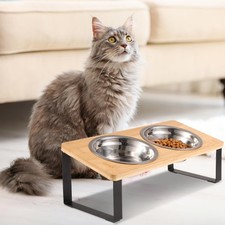Elevated Cat Food Bowls, 15° Tilted Raised Stainless Steel Cat Feeding Dishes