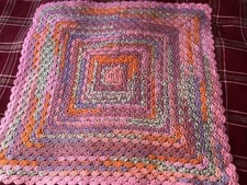 Handmade Small Crochet Blanket, Suitable Baby Cot Or Small Chair, Pink