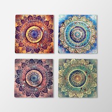 Set of 4 Cosmic Mandala Coaster Decorative Travertine Tile Art for Home or Gift