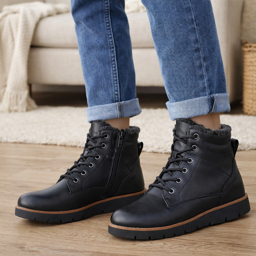 Women warm lined lace zip - lined, lace-up