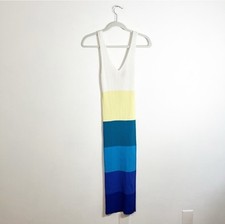 STAUD Dana Colorblock Striped Ribbed Midi Bodycon Medium Dress