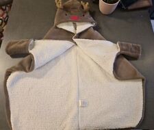 Boys Girls 18-24 Raindeer Blanket Towel Robe Soft Teddy Fleece With Sleeves Hood