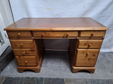 Pine Ducal Desk With Brown Leather Top