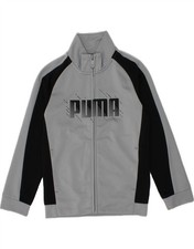 PUMA Boys Graphic Tracksuit Top Jacket 5-6 Years Grey Colourblock IR03