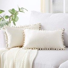 Velvet Pom Pom Boudoir Cushion