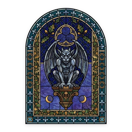 Gargoyle arch stained glass - gargoyle,