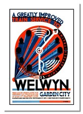 Welwyn Garden City Railway Vintage Advert Train Service Travel Transport Poster