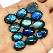12 Pcs Natural Blue Labradorite 16x12mm Oval Flashy Loose Cabochon Gemstones Lot