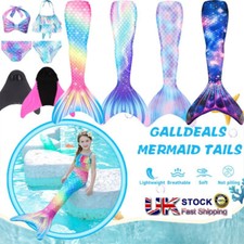 Kids Mermaid Tail With Monofin Swimmable Bikini Set Swimsuit Swimming Costume