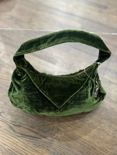 Green velvet top handle handbag , Velvet small woven tote bag