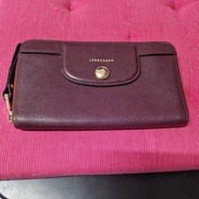 Longchamp Burgundy Leather Le Pliage Heritage Zip Around Wallet Very Good