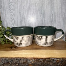 2x Green 450ml Dipped Dash Stoneware Coffee Mugs Large Ceramic Tea Cups Set