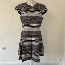 Ted Baker Navy & Burgundy  Metallic Jacquard Glitty Skater Dress Size 5 UK 16