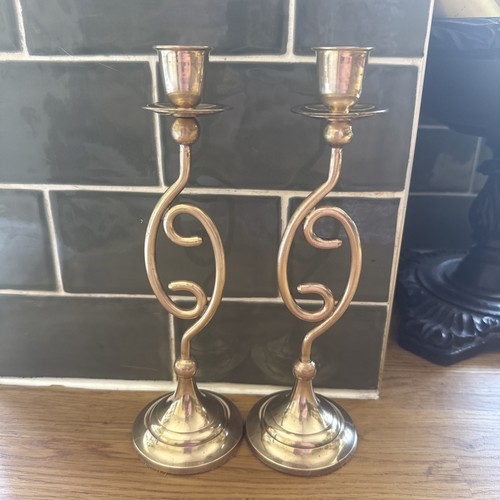 Pair vintage solid brass swirl - solid,