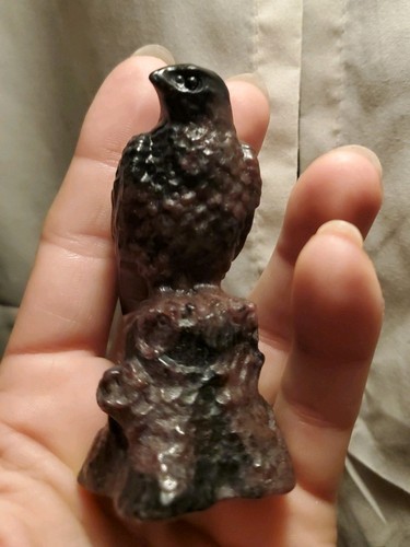 Carved garnet stone raven - stone,