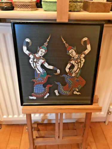 Vintage framed thai silk - thai,