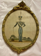 C19th Antique Victorian Soldier Print Original Frame Gilt Royal Artillery Army