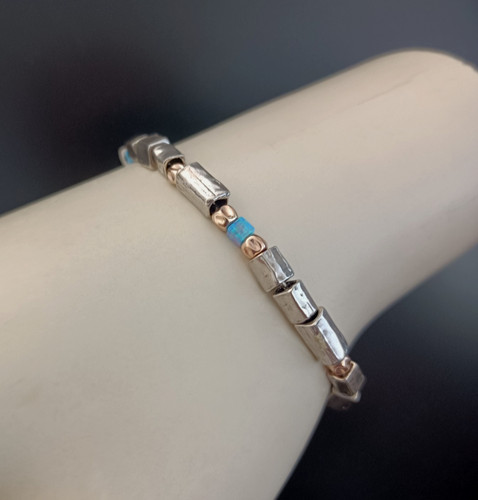 Sterling silver opal - silver, bead