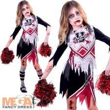 Zombie Cheerleader Girls Fancy Dress Kids Childrens Childs Halloween Costume New