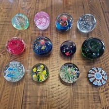 Vintage Glass Paperweight Collection 12 Pieces Various Colours