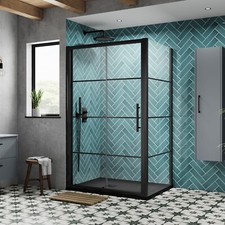 Hudson Reed Luxury Modern Sliding Door Shower Enclosure Matt Black Bathroom Grid