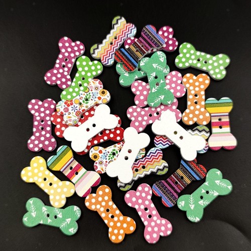 100x colorful wooden buttons - wooden,