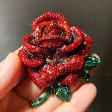 LARGE RED ROSE CRYSTAL BROOCH