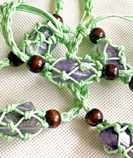Macrame Braided wax cotton cord Amethyst Crystal Gemstone Bracelet.
