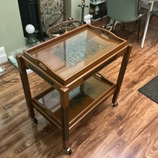Vintage Carved wood Chinese tea trolley. Foldable and removable trays.