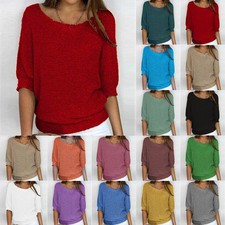 UK Women Autumn Batwing Jumper Knitted Tops Loose Sweater Pullover Oversize 8-26