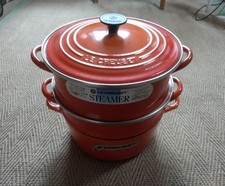 Le Creuset Volcanic Orange Cast Iron Round Casserole 22 cm With Two Tier Steamer