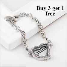 Silver Crystal Heart Living Memory Locket Bracelet For Floating Charms