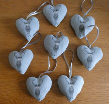 SOPHIE ALLPORT HIGHLAND STAG FABRIC CHRISTMAS HEART DESCORATIONS X 8 - HANDMADE