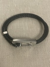 Mont Blanc Men’s Black  Woven Leather Bracelet Carabiner Clasp RRP £250