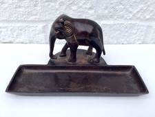 VINTAGE BRONZE ELEPHANT DESK TIDY TRINKET COIN KEY DISH
