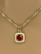 22k 22ct 50cm 20” Gold Filled Necklace & Red CZ Crystal Square Pendant Ref:-304