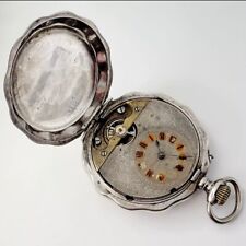 SILVER 8 DAYS ART NOVEAU VISIBLE ESCAPEMENT HEBDOMAS DAY ANTIQUE POCKET WATCH
