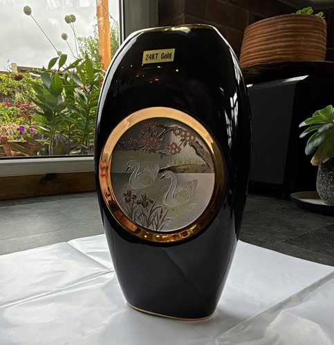 Chokin art ceramic vase - art, 24kt