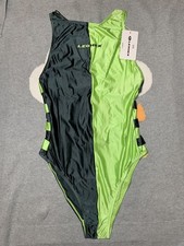 Leohex Size XXL Dark Green & Light Green One Piece Swimsuit Shiny Lycra - New