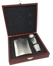 Personalised Large 8oz Silver Hip Flask Gift Set - Engraved Best Man Daddy Gift