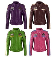 SIZMA Ladies Leather Jacket Classic Retro Motorcycle Racer Style Vintage Jacket