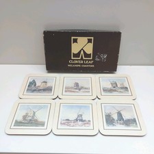 Vintage 6 x Clover Leaf Melamine Coasters Melamats Windmill Designs MC60 Boxed