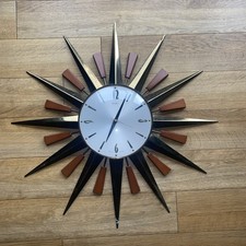Metamec Sunburst Clock Midcentury Wall / Gold Teak / 60cm Diameter