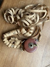 Vintage leather & brass brown leather tape measure Poles Feet and Inches