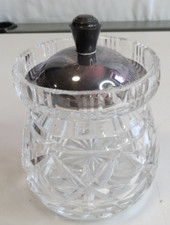 Crystal  glass honey  preserves metal lidded pot 9 cm diameter 11 cm tall