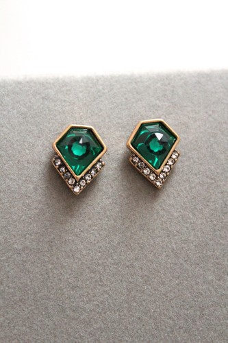 Green art deco earrings - green,