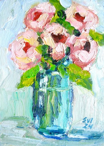 Pink peonies vase original - pink,